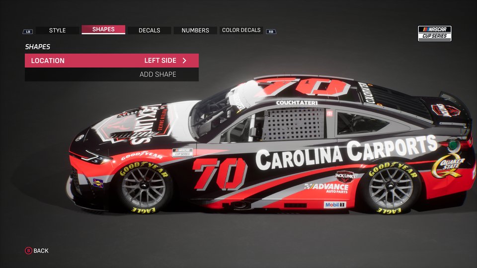 Patrick Couch #70 NASCAR Cup Series car